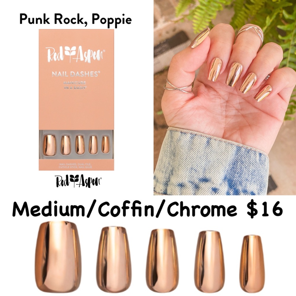 Red Aspen Nail Dashes - Punk Rock, Poppie - Medium Coffin Chrome